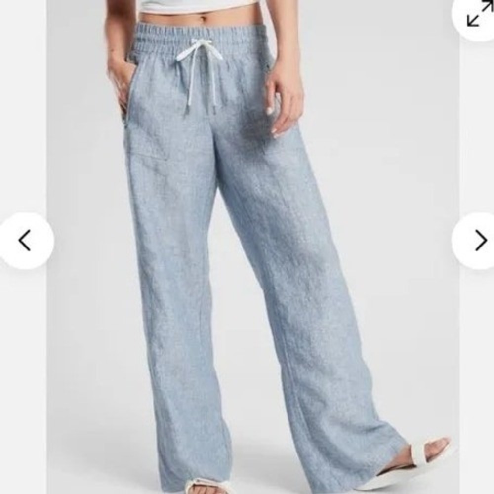 Athleta Linen Blend Drawstring Pants Light Blue Excellent Relaxed Summer Jogger